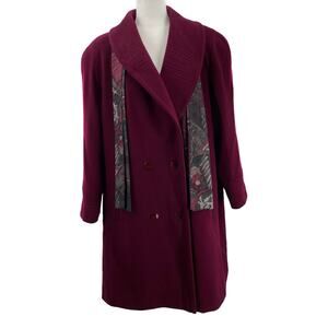 Vintage 80s Alorna Maroon Wool Classic Oversized Long Winter Midi Pea Coat XL